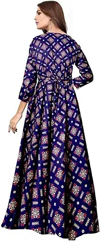 PinkCity Products Women Printed Gown Kurta Rayon Printed Maxi Long Gown Blue Dress(Kurti-27-blue-XXL)-thumb1