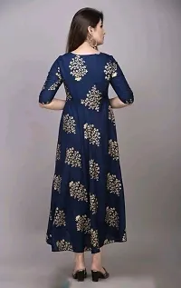 PinkCity Products Women's Printed Full Long Gown Dress Kurti for Casual and Work wear for Women and Girls(Kurti-25-blue-M)-thumb1