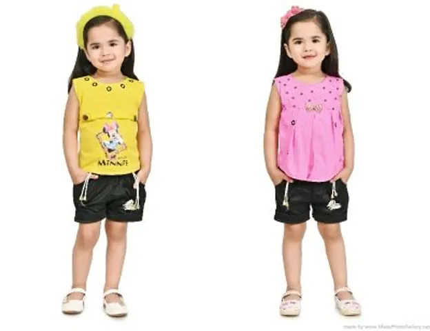 Casualwear Self Pattern Top and Shorts Set for Girls Pack of 2