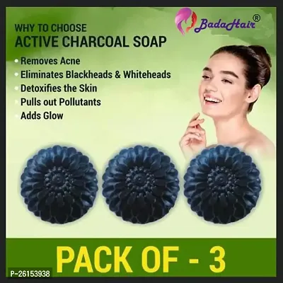 Activated Charcoal Soap For Women Skin Whitening, Acne, Blackheads, Anti Wrinkle, Pimple Skin Care Soap (Pack Of 3)-thumb0