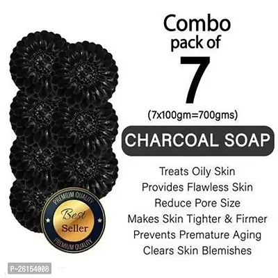 Activated Charcoal Soap For Skin Whitening, Acne, Blackheads, Skin Care Soap (Pack Of 7)-thumb0