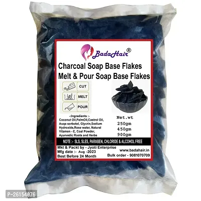 Charcoal Soap Base Flakes For Soap Making, Melt Pour Clear Transparent Glycerine Soap Base, Pure Organic Natural (900Gm)-thumb0