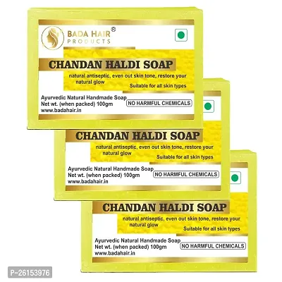 Chandan Haldi Soap Anti Tan Natural Handmade Nourishing Cold Processed Body Wash Bar Soap With Turmeric Extracts Super Saver Pack Of 3 (375 Gm)