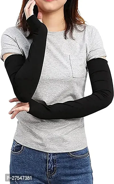 Women's and Men's Cotton Full Hand Arm Sleeves Gloves (Black  Free Size)