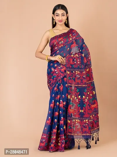 Stylish Cotton Blue Printed Saree with Blouse piece-thumb0