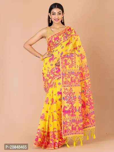 Stylish Cotton Yellow Printed Saree with Blouse piece-thumb0