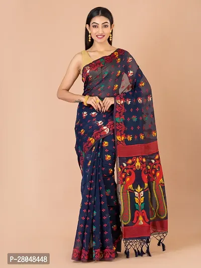 Stylish Cotton Blue Printed Saree with Blouse piece