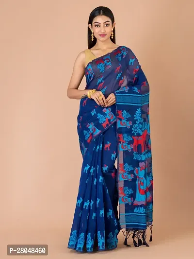 Stylish Cotton Blue Printed Saree with Blouse piece-thumb0