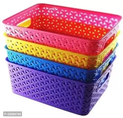 Stylish Plastic Set Of-4 Storage Basket For Multipurpose Use/Fruit  Vegetable Basket/Storage Basket/Makeup Orga-thumb0