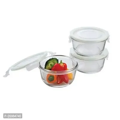 Stylish Glass Bowl With Air Tight Lid Pack Of 3-thumb0