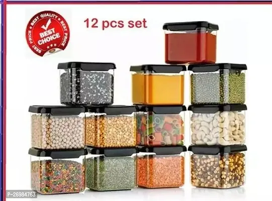 Stylish Plastic Multipurpose 500Ml Transparent Plastic Jar Barni For Kitchen Aachar Pickle Dry Fruits Masala Spices Dal Grocery Grains Storage Container See-Through Lid (Set Of 12) (Marron) (Black)-thumb0