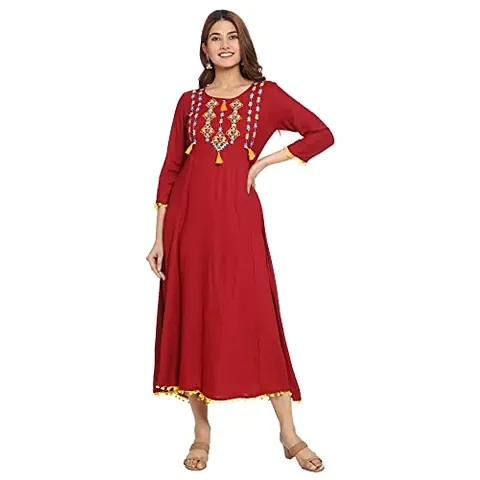 Attractive Red Cotton Anarkali Kurti For Women