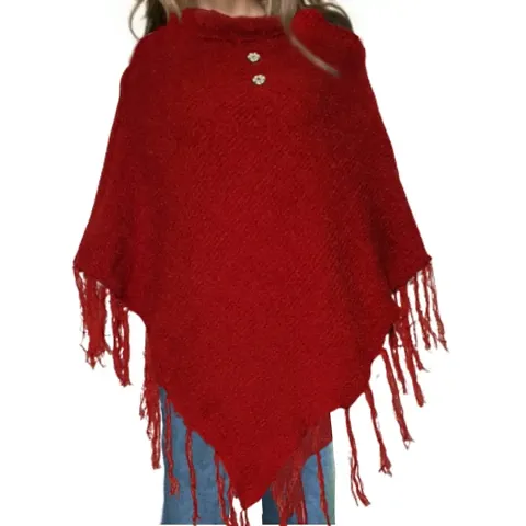Solid Woolen Poncho for Women