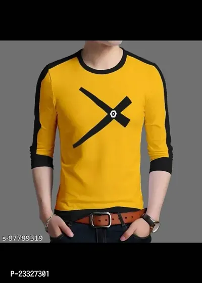 Reliable Yellow Cotton Printed Round Neck Tees For Men-thumb0