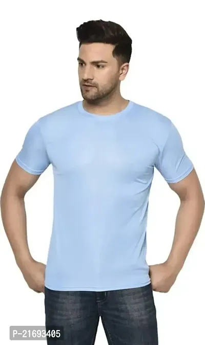 Stylish Blue Polyester  Half Sleeve T-Shirt For Men-thumb0