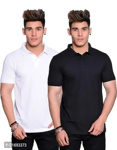 Stylish Multicoloured Polycotton Half Sleeve T-Shirt For Men Pack Of 2-thumb0