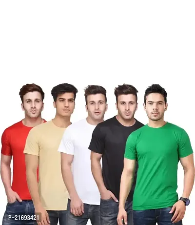 Stylish Multicoloured Polyester  Half Sleeve T-Shirt For Men Pack Of 5