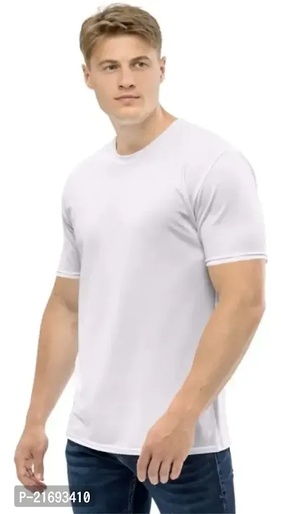 Stylish White Polyester  Half Sleeve T-Shirt For Men-thumb0