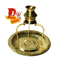 DARIDRA BHANJAN Brass Shivling Pooja Plate Thali with Shivling Stand and Abhishek Lota Kalash Brass ( L x B x H - 18 x 18 x 16 cm, Gold )-thumb1