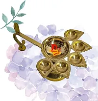 DARIDRA BHANJAN Panch Aarti Pure Brass Item | Panchmukhi Puja Diya | Ghee Lamp | Aarti Ghee Deepak for Home Temple | Brass Diya | (L X B X H - 11 X 16 X 7 cm, Golden Colour)-thumb1