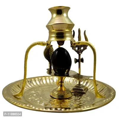 DARIDRA BHANJAN Shaligram Stone Shivling thali Set Shivling Stand Tripaya Trishul Lota Stand for Shivling Shiva Lingam Stand shivlinga for Home Pooja Big Size | ( L x B x H - 18 x 18 x 14 cm, Gold )