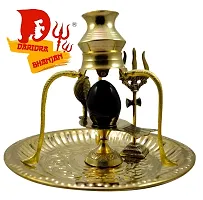 DARIDRA BHANJAN Shaligram Stone Shivling thali Set Shivling Stand Tripaya Trishul Lota Stand for Shivling Shiva Lingam Stand shivlinga for Home Pooja Big Size | ( L x B x H - 18 x 18 x 14 cm, Gold )-thumb1