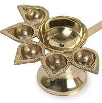 DARIDRA BHANJAN Panch aarti Diya 7 inch | panchmukhi aarti Diya with Long Handle | aarti Diya | Brass aarti Diya for puja | akhand Diya Big Size (Brass, Gold)-thumb2
