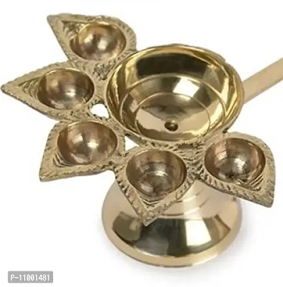 DARIDRA BHANJAN Panch aarti Diya 7 inch | panchmukhi aarti Diya with Long Handle | aarti Diya | Brass aarti Diya for puja | akhand Diya Big Size (Brass, Gold)-thumb3