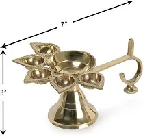 DARIDRA BHANJAN Panch aarti Diya 7 inch | panchmukhi aarti Diya with Long Handle | aarti Diya | Brass aarti Diya for puja | akhand Diya Big Size (Brass, Gold)-thumb1