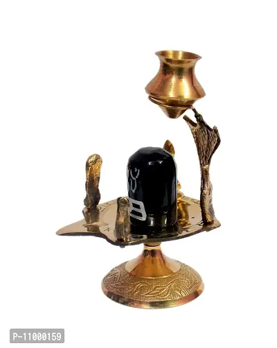 DARIDRA BHANJAN Shivling Pure Brass Colourful Metal Idol | with Parvati | Ganesh | Nandi | Shesha Naag | Trishul | Abhishek Patra Kalash (L X B X H - 8.5 X 7.5 X 14 cm, Multicolour)-thumb3