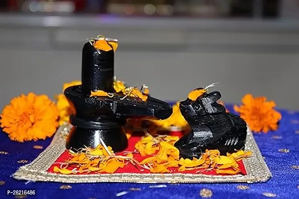 Shivling with Nandi for Home Puja Black Marble | Stone Shivling and Nandi Ji (Black, Small)