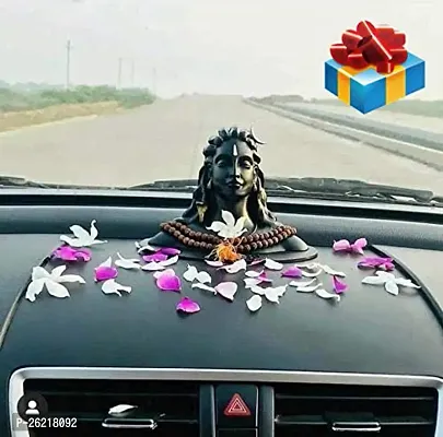 Daridra Bhanjan Adiyogi Shiva Mahadev Murti With Rudraksha Mala  for Car Dashboard, Pooja, Home and Office Decor - 9cm (Matte Black, Standard)