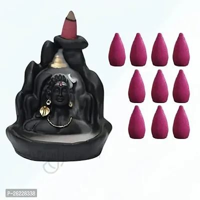 Daridra Bhajan Lord Shiva Adiyogi Shiva Backflow Smoke Fountain Incense Holder Burner with Backflow Incense  10 Cones Sticks - Material Polyresin (Design 1)