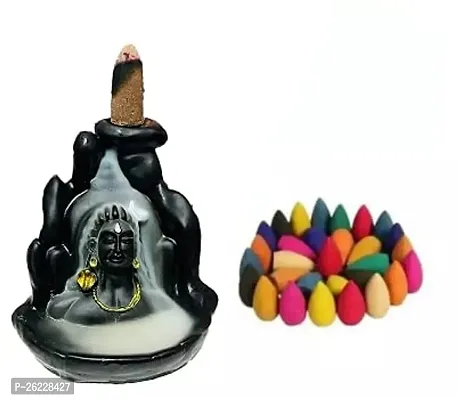 Daridra bhanjan Meditating Lord Shiva Adiyogi Shiva Backflow Smoke Fountain Incense Holder Burner with 10 Units of Backflow Incense Cones Sticks-thumb0