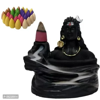 Daridra bhajan Handcrafted Lord Adiyogi, Mahadev, Shiv Shankara Backflow Cone Incense Holder Decorative Showpiece with 10 Free Smoke Backflow Scented Cone Incenses (Black) (9X 7 X 9Cm)