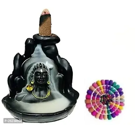 Daridra Bhanjan  Fountain Lord Shiva Adiyogi Statue Cone Incense Holder Showpiece with 10 Free Smoke Backflow for Temple, Car Dashboard, Worship