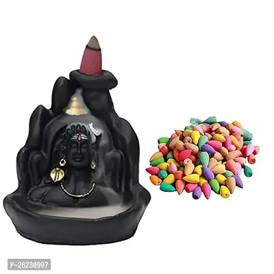 Daridra Bhanjan Lord Shiva Adiyogi Shiva Backflow Smoke Fountain Incense Holder Burner with Backflow Incense 10 Cones Sticks