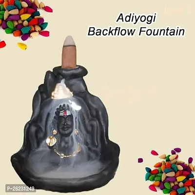 Daridra Bhanjan  Lord Adiyogi, Mahadev, Shiv Shankara Backflow 10 Cone Incense Holder Decorative Showpiece with 10 Free Smoke Backflow Scented Cone Incenses (Black)-thumb2