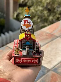 Wooden Hand Carved 3D Mini Shri Kedarnath Temple, Brown with Attached Nandi Maharaj and Trishul for Temple, Car dashboard, Gifting.-thumb2