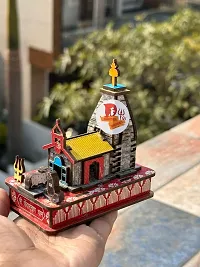 Wooden Hand Carved 3D Mini Shri Kedarnath Temple, Brown with Attached Nandi Maharaj and Trishul for Temple, Car dashboard, Gifting.-thumb3