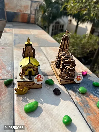 Kedarnath Temple 3D Miniature Kedarnath Mandir, Shree Ram Mandir Ayodhya Model, Shree Kedarnath Dham with Wooden Ram mandir Combo set Best for Home and Car Decor-thumb0