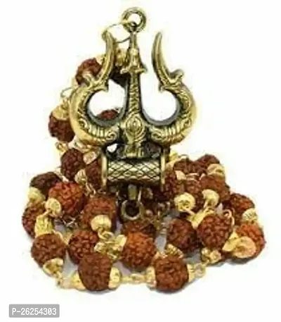 Daridra Bhanjan Rudraksha Mala, Golden Trishul Damru Pendant, Original Chain Locket for Men and Women-thumb0