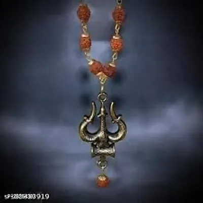 Daridra Bhanjan Rudraksha Mala, Golden Trishul Damru Pendant, Original Chain Locket for Men and Women-thumb2