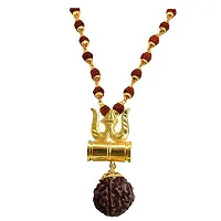 Daridra Bhanjan  Brown Wood and Brass Kavach Rudraksha Trishula Damru Locket Pendant Necklace for Men and Women-thumb3