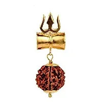 Daridra Bhanjan  Rudraksha Panchmukhi Trishul Damroo Brass Kavach Locket Pendant Neck Chain for Men and Women Pack of 1-thumb1