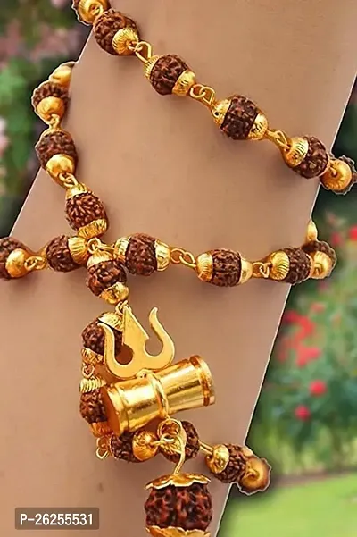 Daridra Bhanjan  Rudraksha Panchmukhi Trishul Damroo Brass Kavach Locket Pendant Neck Chain for Men and Women Pack of 1-thumb3