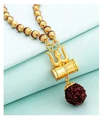 Daridra Bhanjan Om  trishul Rudraksha mala with original rudraksha Brass Necklace-thumb2