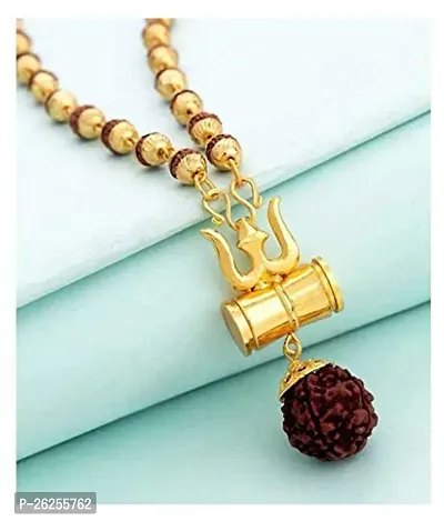 Daridra Bhanjan Om  trishul Rudraksha mala with original rudraksha Brass Necklace-thumb3