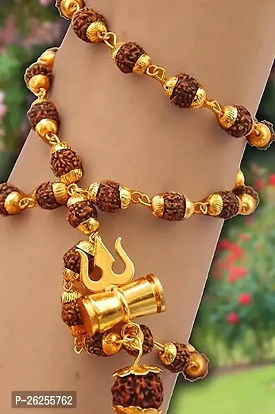 Daridra Bhanjan Om  trishul Rudraksha mala with original rudraksha Brass Necklace-thumb4