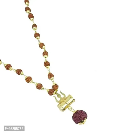 Daridra Bhanjan Om  trishul Rudraksha mala with original rudraksha Brass Necklace-thumb0